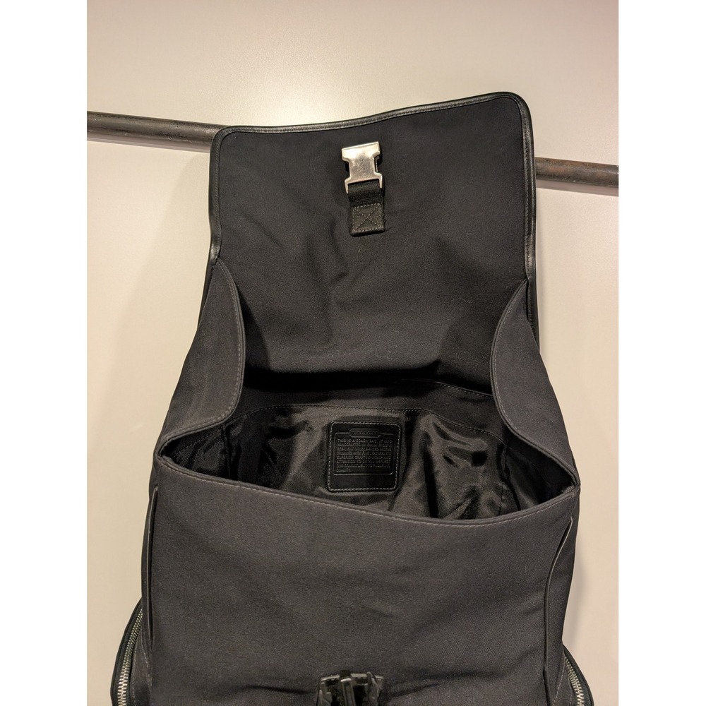 Vintage Coach Backpack Black Canvas Leather Trim Flap Large Utility Travel Bag - Picture 8 of 15
